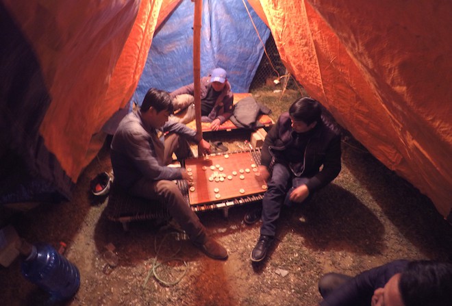 Trắng đêm ngồi co ro đốt củi sưởi ấm để canh đào, quất, hoa Tết